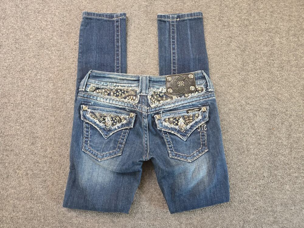 Miss Me By Buckle Low Rise Skinny Jeans Womans Sz 26 Studded Rhinestone McBling
